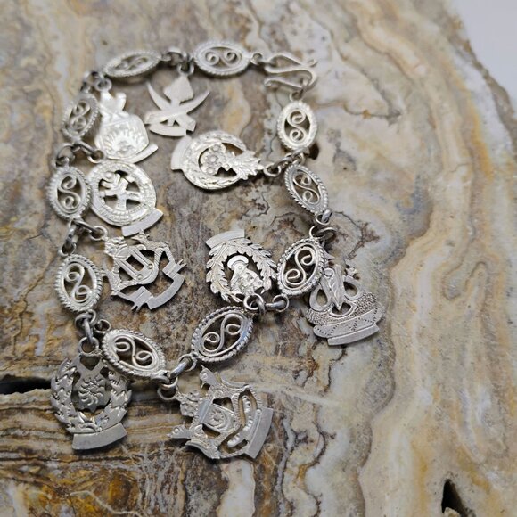 Vtg Malaya Malaysia Military Symbol Charm Bracelet Sterling Silver 11.3g 7" - Picture 4 of 9